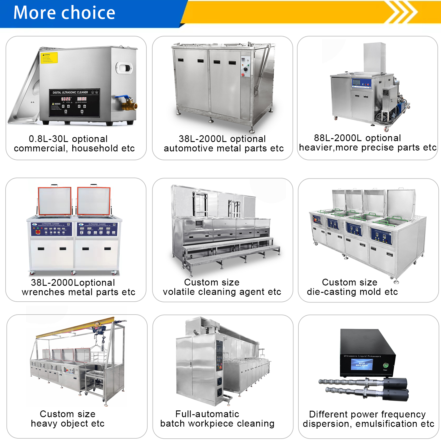 Standard and custom ultrasonic cleaning machine choices