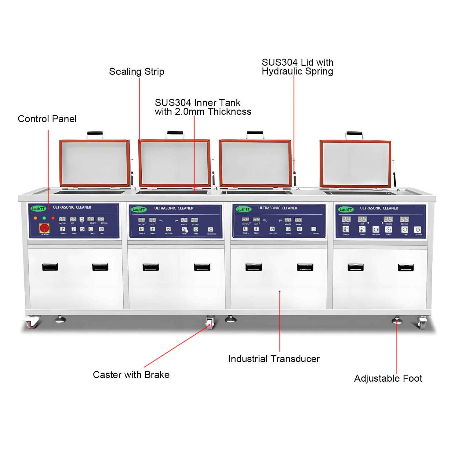 Ultrasonic Bath Four Tanks 264L 28KHZ Metal Hardware Ceramics Glass Parts Washer - Image 2