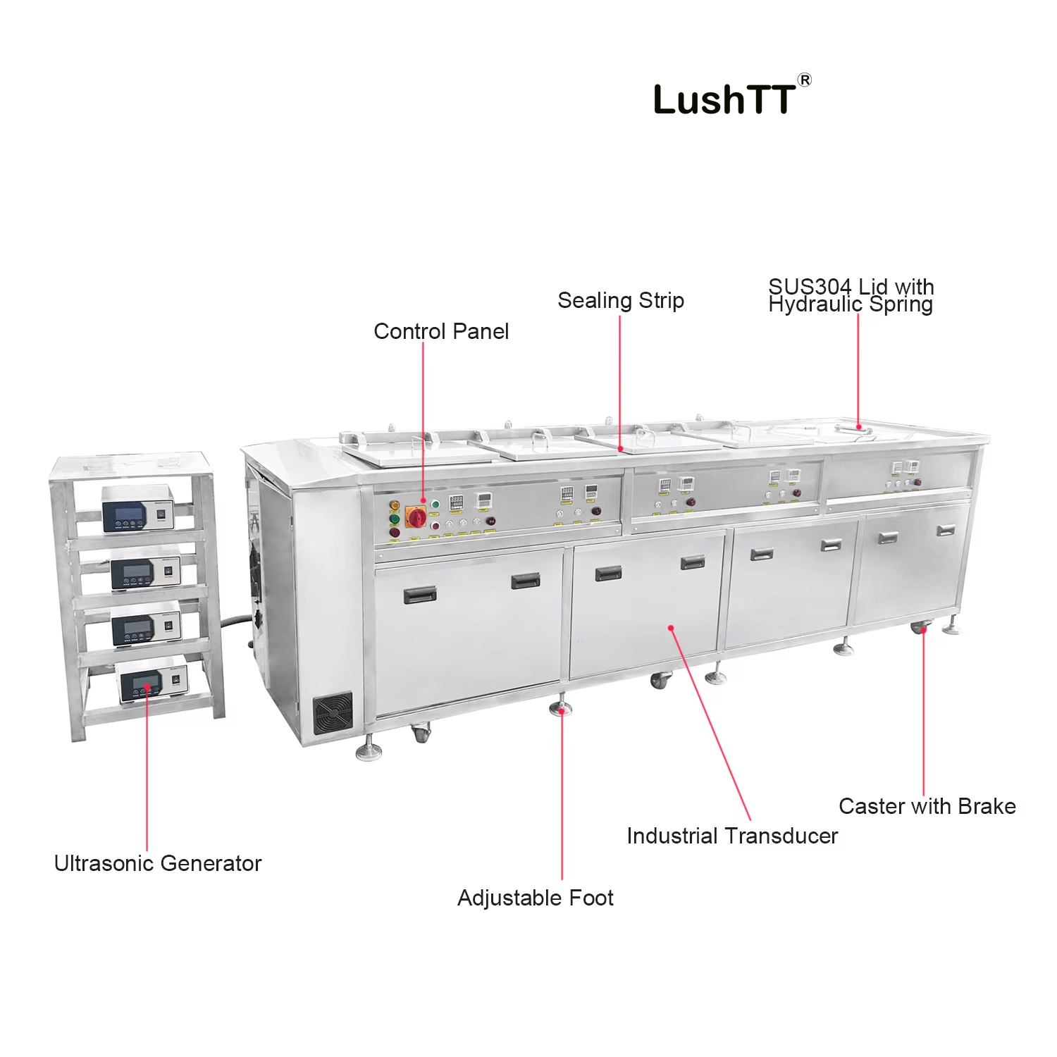 Ultrasonic Bath Five Tanks 192L Cleaning Machine Remove Grease Oil Debris Dust Residue - Image 5