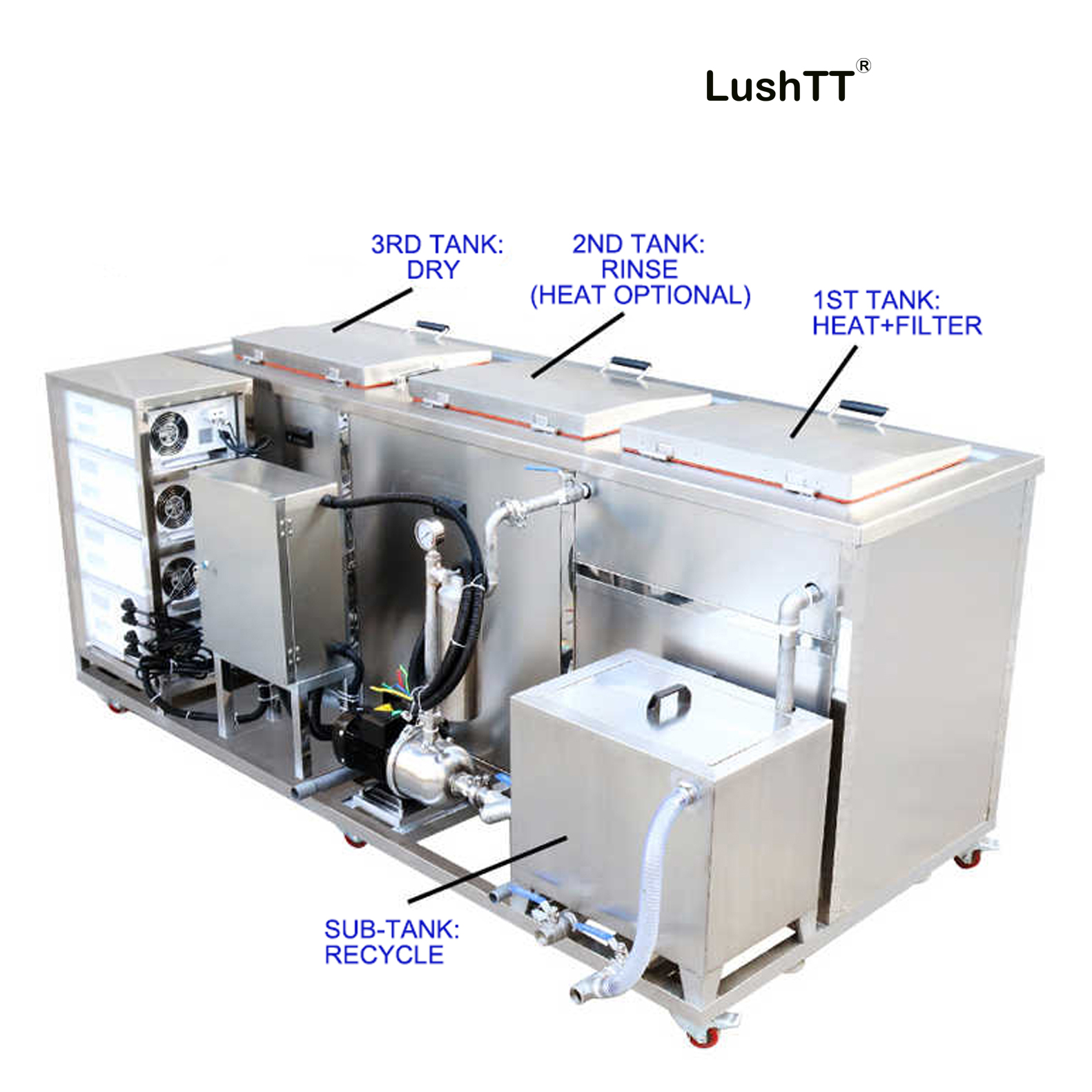 Workshop Parts Cleaner 192L with Three Tanks Motor Injector Washer - Image 5