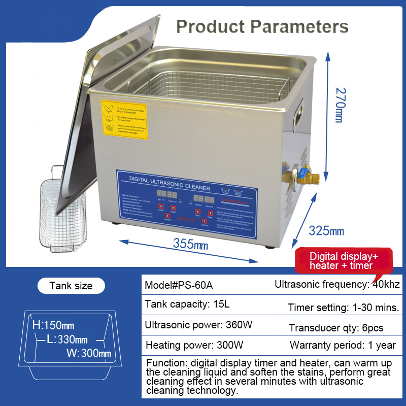 Stainless Steel Ultrasonic Cleaning Machine 15L Digital Ultrasonic Cleaner 40kHz - Image 6