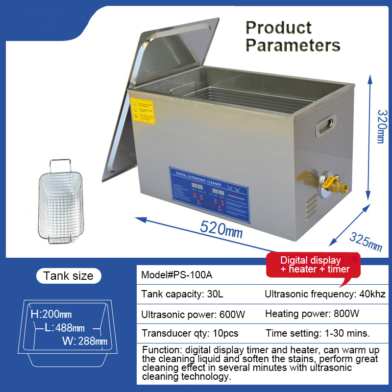 Digital Ultrasonic Cleaner 30L 40kHz Parts Washer Ultrasonic Cleaning Machine - Image 5