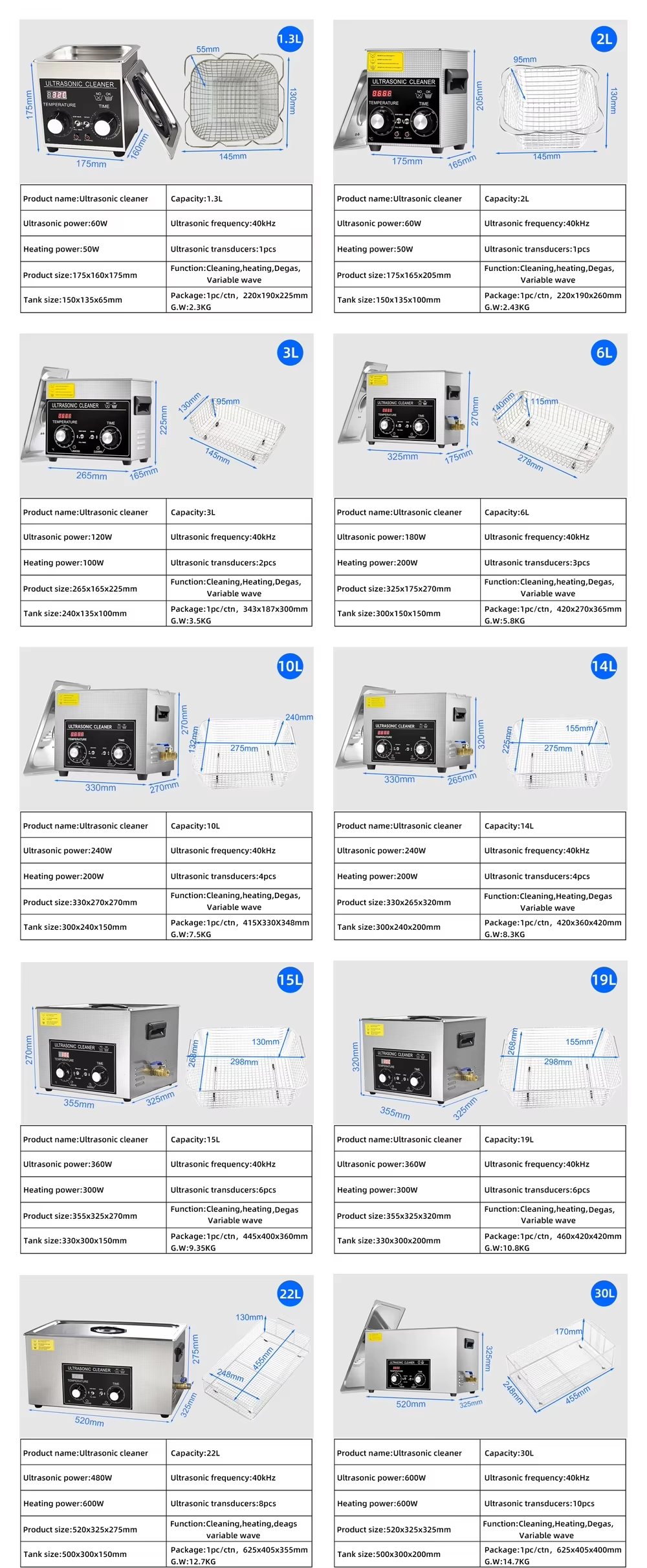 10L 40kHz Ultra Sonic Cleaner Stainless Steel Basket and Tank for Smallar Parts - Image 12
