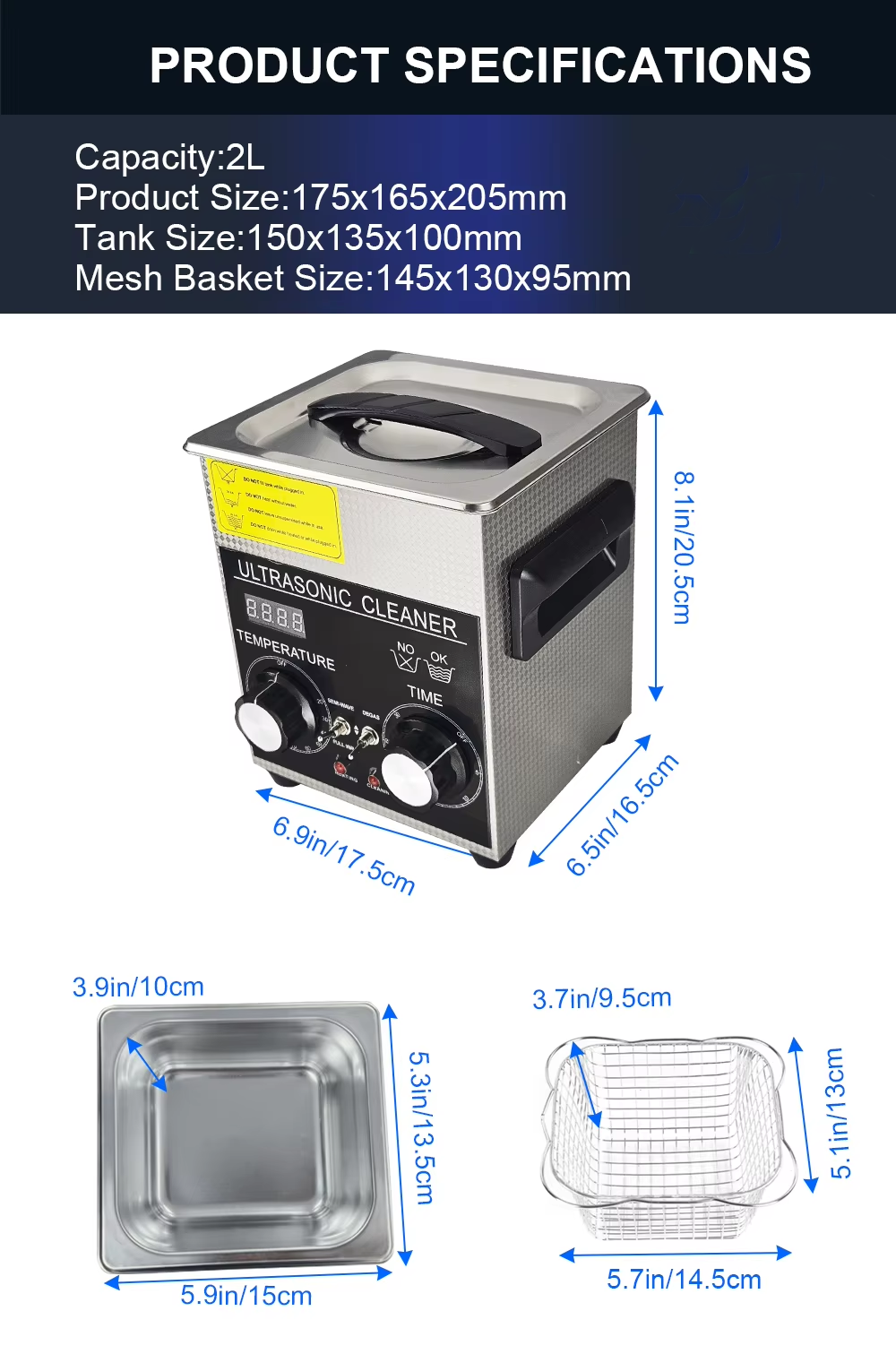 Ultrasonic Cleaning Machine 2L 40kHz Ultrasonic Jewelry Dental Glasses Cleaner - Image 6