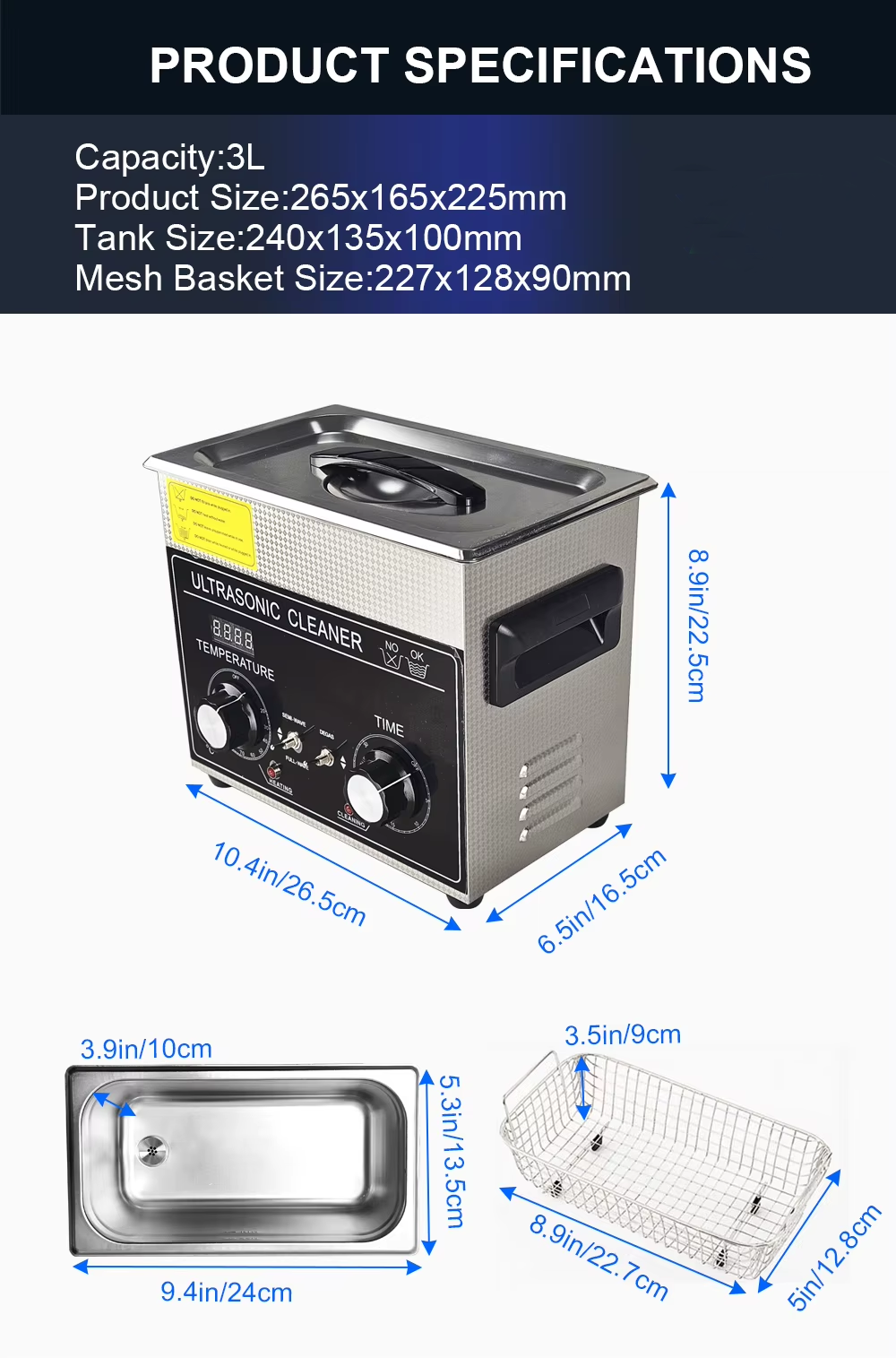 Ultrasonic Cleaner 3L 40khz Ceramics Glasses Jewelry Parts Washing Machine - Image 10