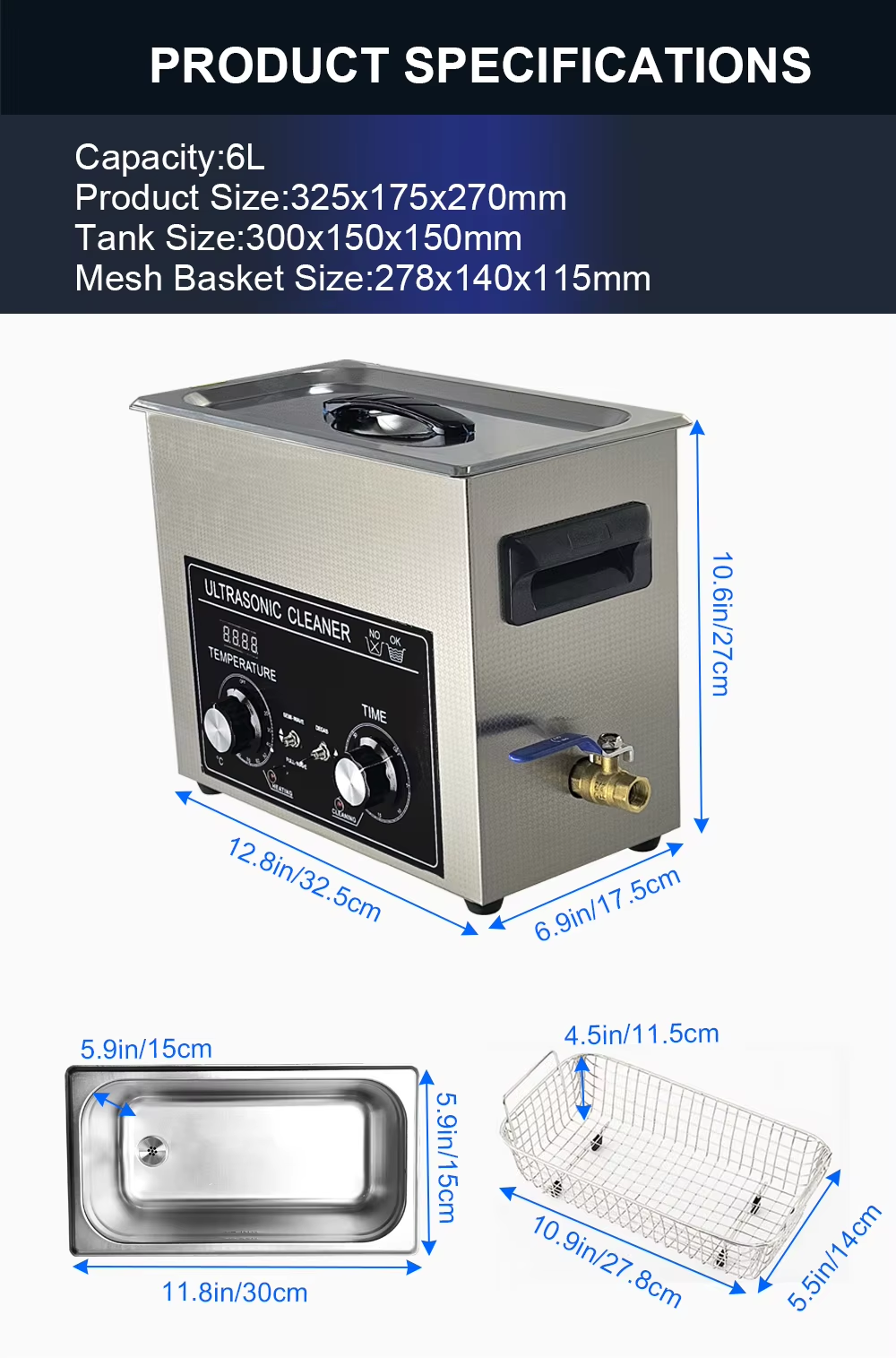 Ultrasonic Cleaning Machine 40kHz 6L for Jewelry Retainer Glasses Small Parts - Image 10