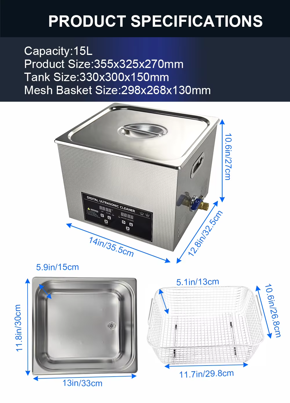 15 Liter Mechanical Ultrasonic Cleaning Machine 40kHz Parts Washer Machine - Image 2