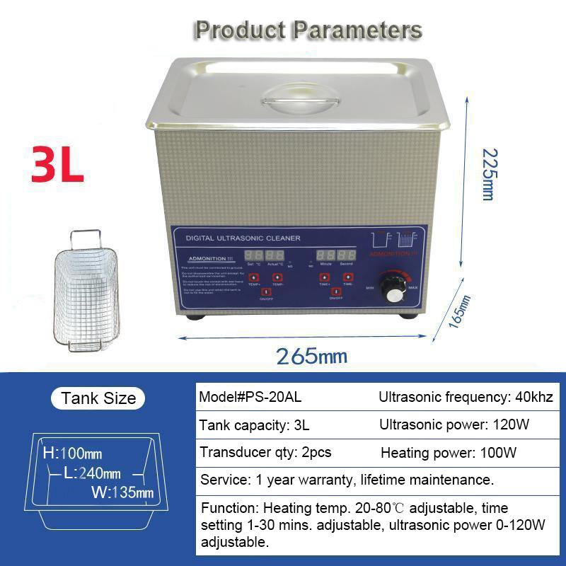Ultrasonic Cleaning Machine 3 Liters for Glasses Injectors Watch Jewelry Retainer - Image 7