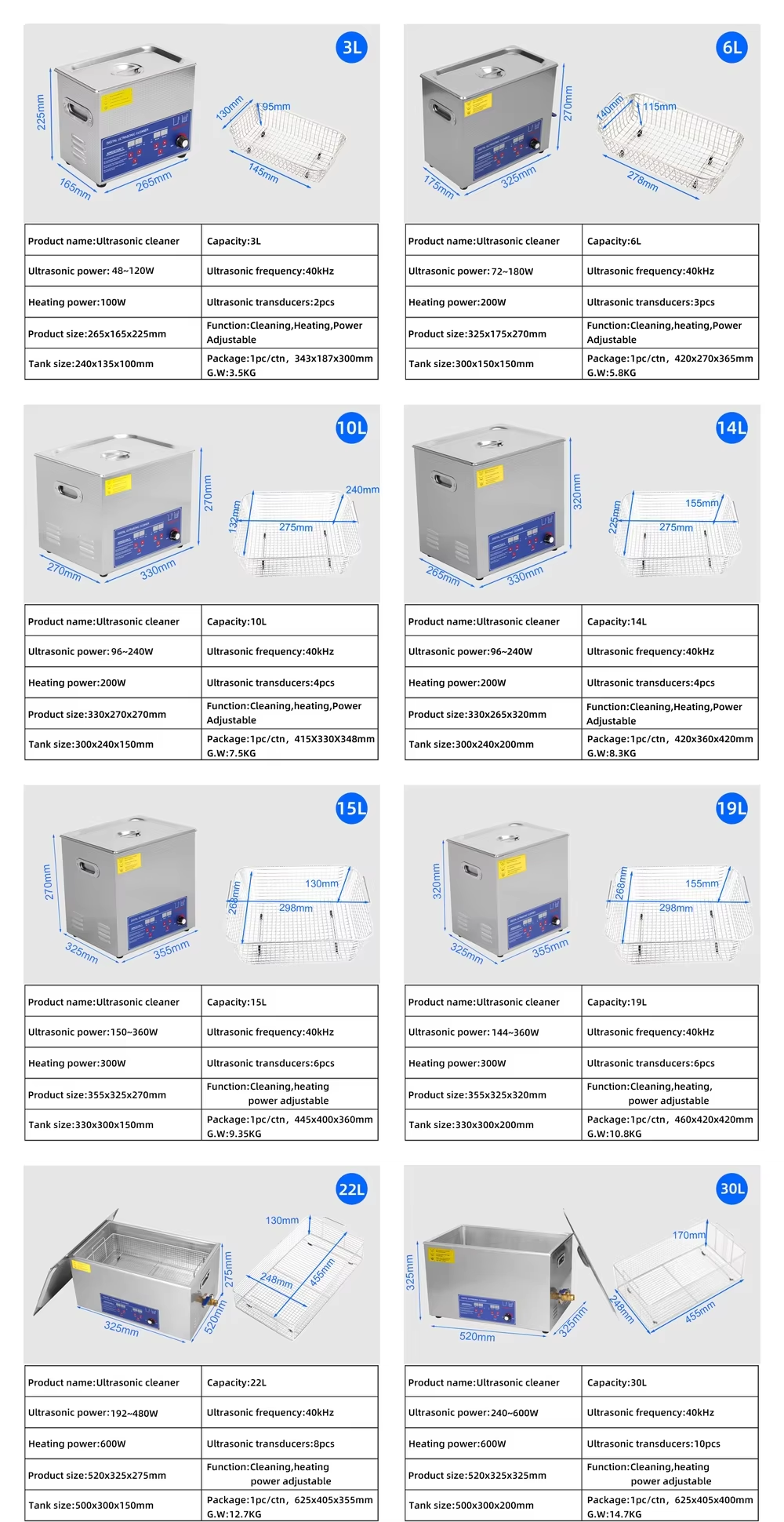 Stainless Steel Ultrasonic Cleaner 19L Power Adjustable for Tools Instruments Parts - Image 11