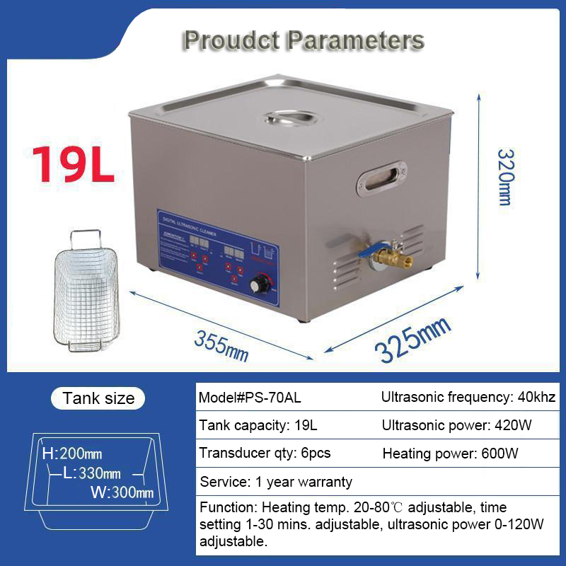 Stainless Steel Ultrasonic Cleaner 19L Power Adjustable for Tools Instruments Parts - Image 10