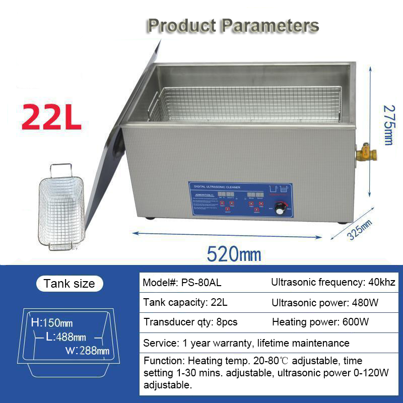 Ultrasonic Jewelry Cleaner 22L 40kHZ Hardware Metal Parts Washer - Image 9