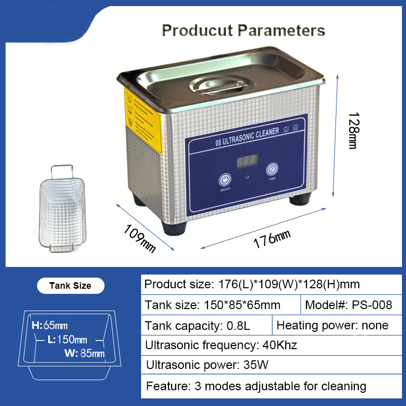 Digital Ultrasonic Cleaner Mini 800ml Jewelry Dental Glasses Watches Cleaning - Image 8