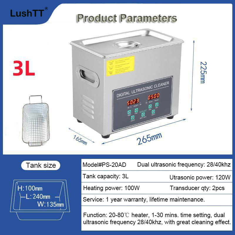 Stainless Steel 3L Ultrasonic Cleaner Dual Frequency Jewelry Glasses Parts Washer - Image 9