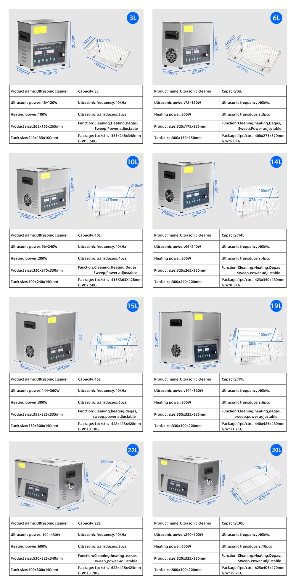 Ultrasonic Cleaning Machine Parts Washer 15L 360W Power Adjustable 40Khz - Image 8