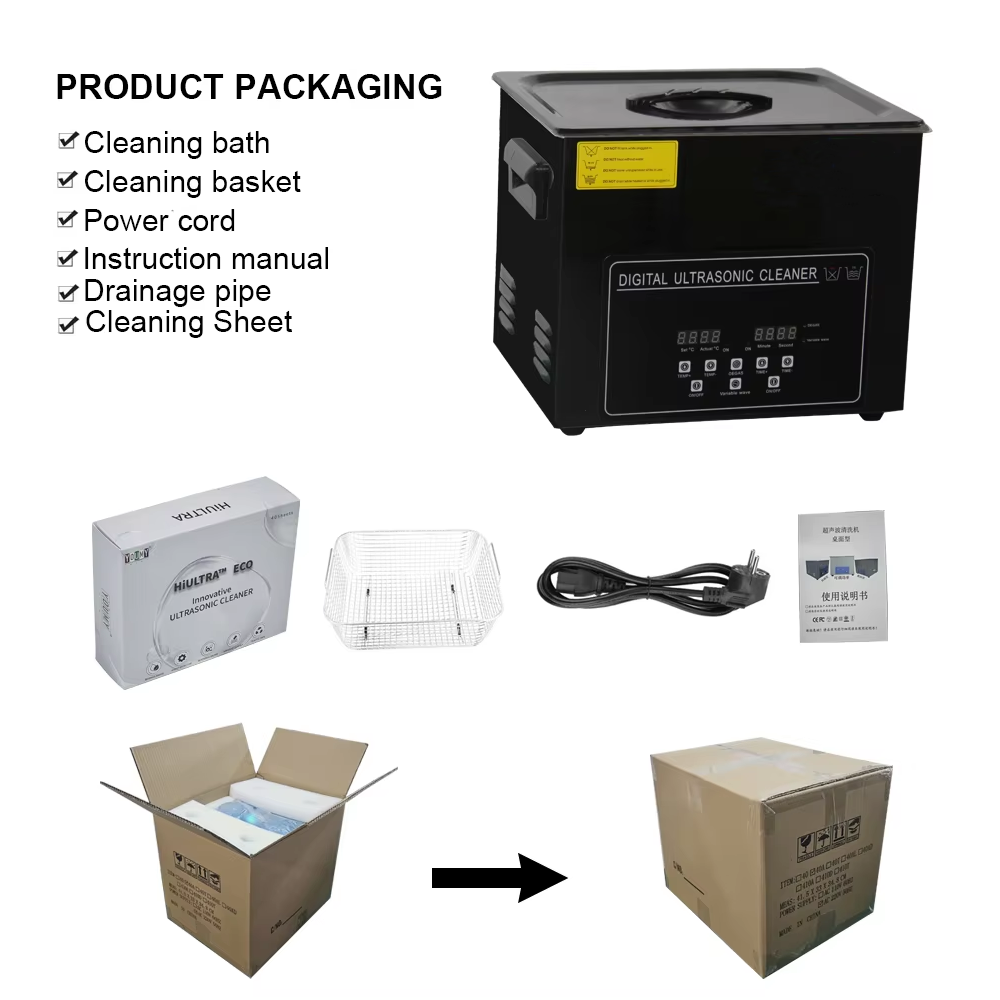 Digital Ultrasonic Cleaner 10L Black Titanium Shell Stainless Steel Bath - Image 8