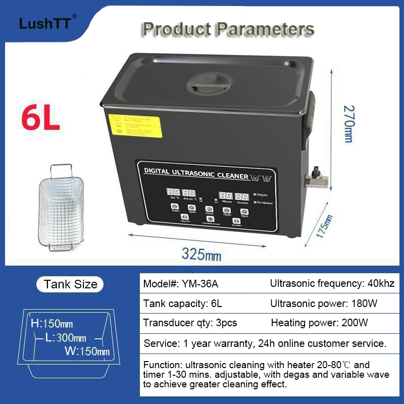 Digital Ultrasonic Cleaner 6L 40Khz Degas Variable Wave Black Titanium Shell - Image 10