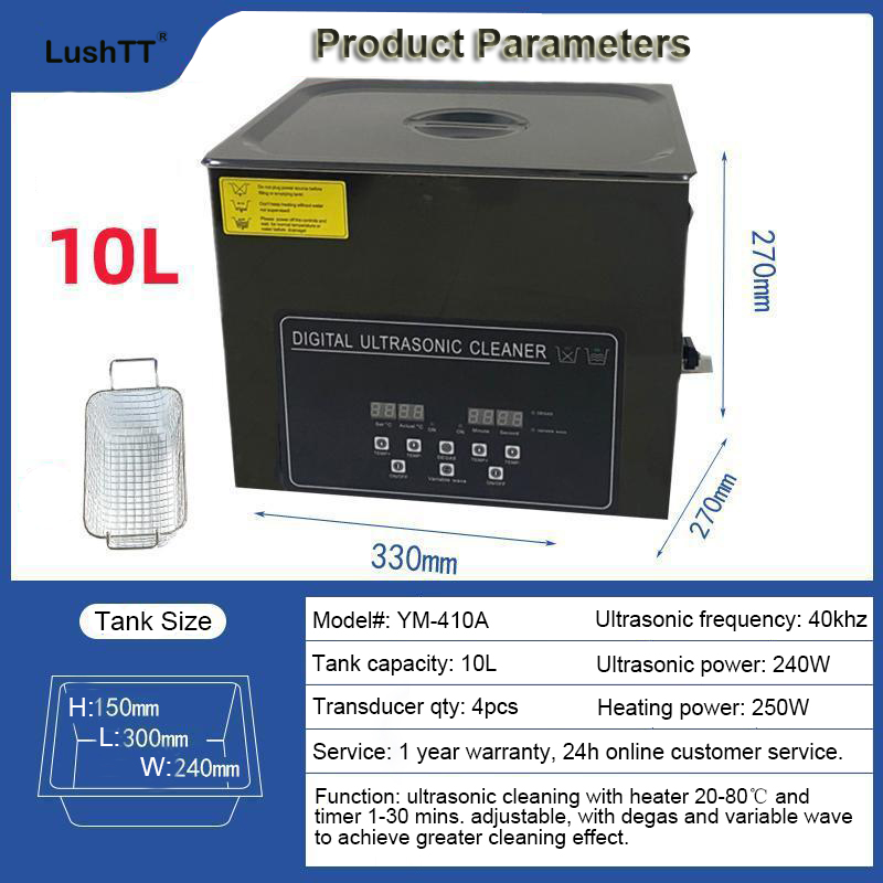 Digital Ultrasonic Cleaner 10L Black Titanium Shell Stainless Steel Bath - Image 9