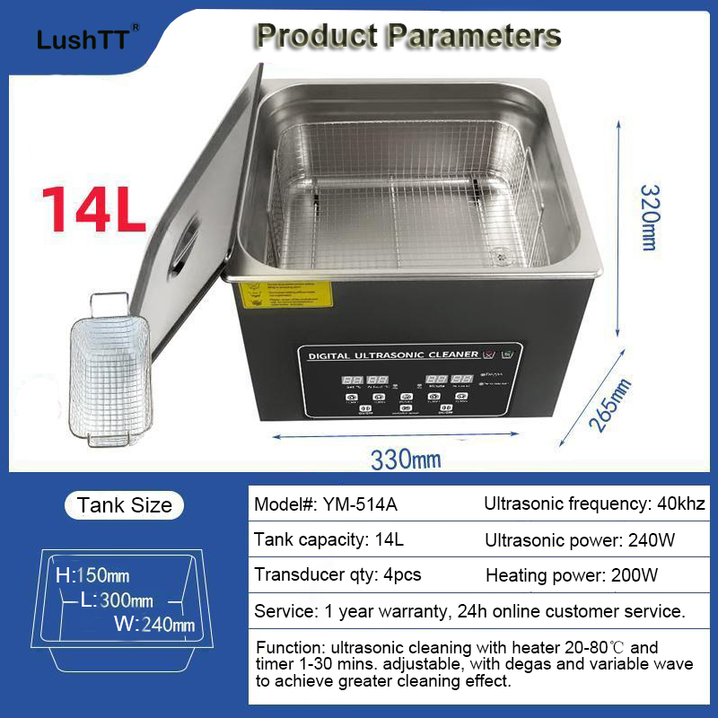 Stainless Steel Ultrasonic Cleaner 14L Black Titanium Degas and Variable Wave - Image 7