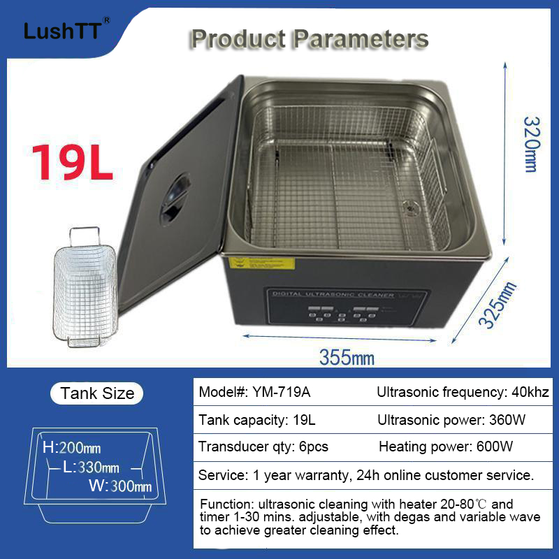 Ultrasonic Cleaning Machine Parts Washer 19L 40kHz Black Titanium Shell - Image 10