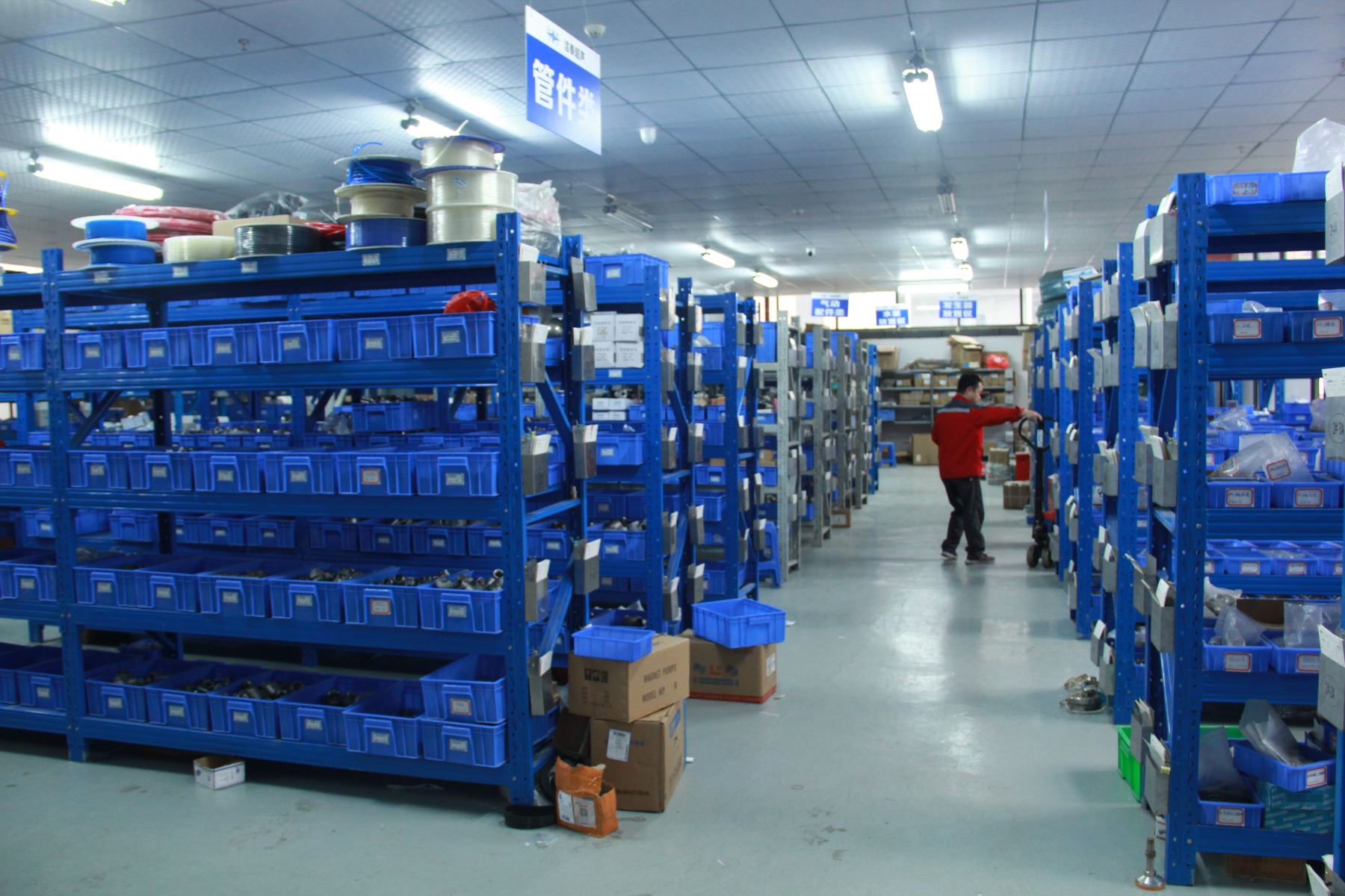 Warehouse shelves and packed equipment